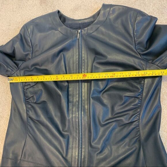 LAFAYETTE 148 Black ruched Front zipper soft lambskin leather jacket Sz 14 - Picture 10 of 12